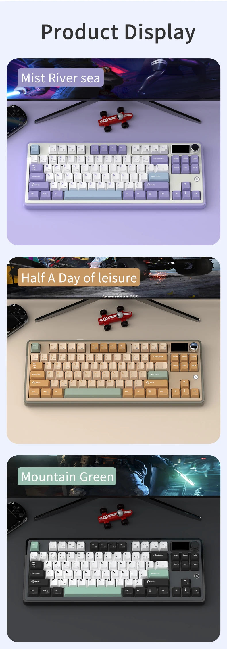 Teclado mecánico 87 teclas modo tri RGB intercambiable en caliente