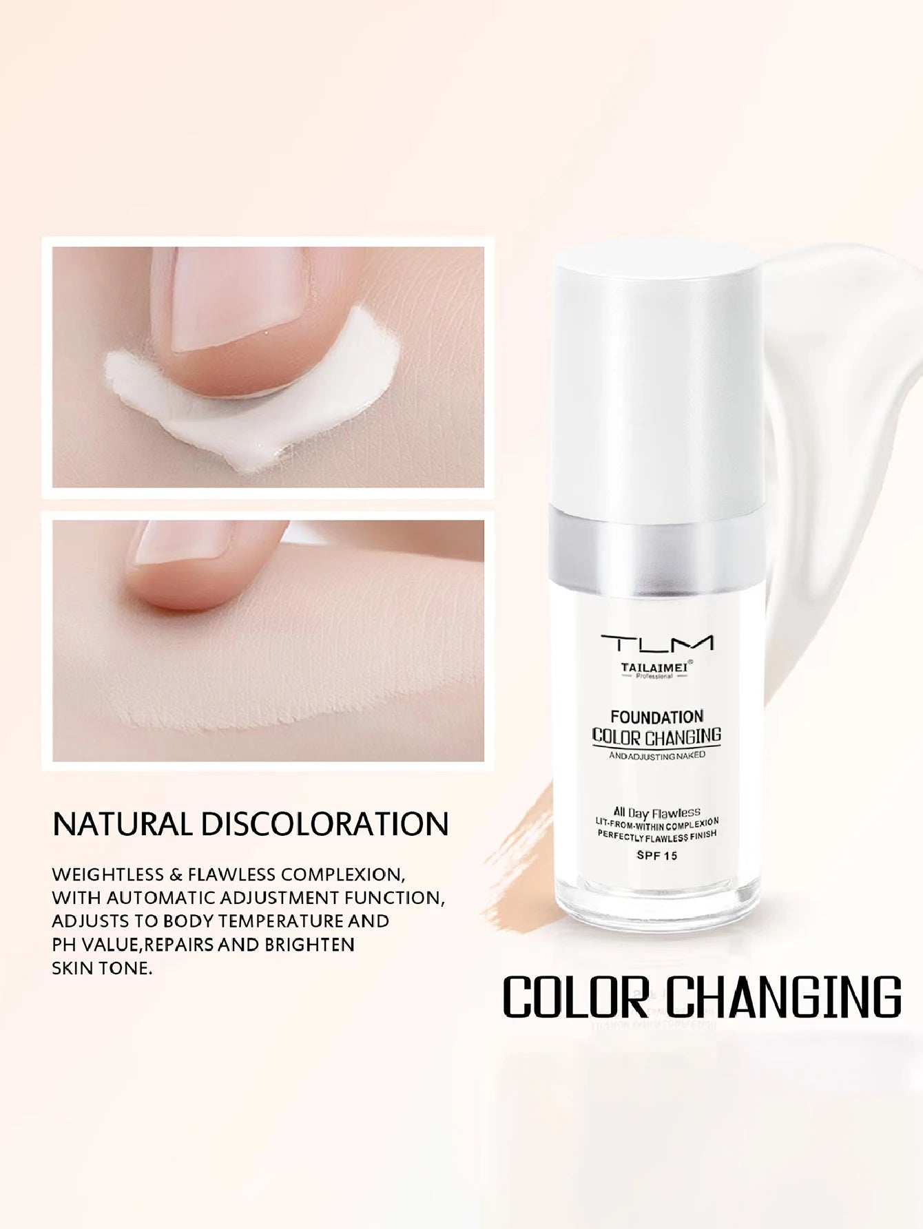 Color-Changing Liquid Foundation with SPF - Long-Lasting Waterproof Oil-Control Sunscreen Cream 30ml
