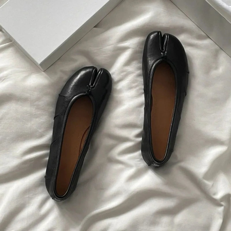 Soft Women Tabi Ballet Flats - Split Toe, Leather, Casual