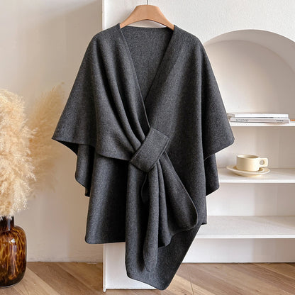 Warm Womens Poncho - Draped Cape Knot, Cashmere Pashmina