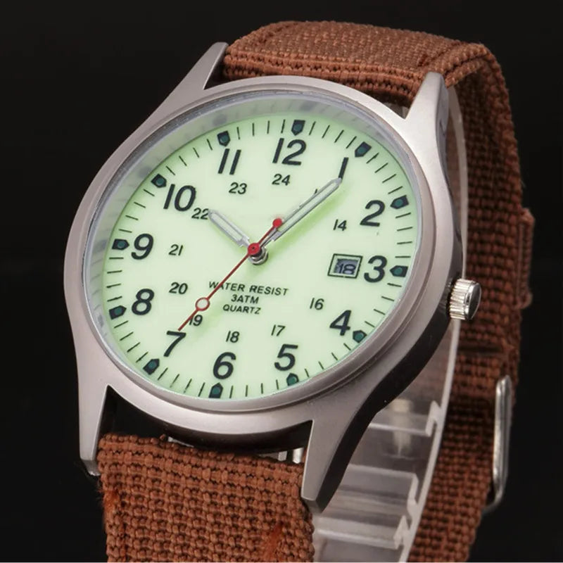Quartz Field Watch Nylon Strap Military Style Date Luminous