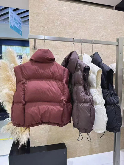 Warm Women’s Down Vest - Stand Collar, Duck Down, Winter