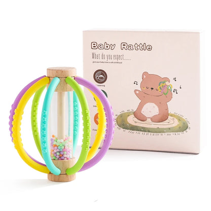 Baby Rattle Silicone Teether Wooden Newborn Sensory Toys