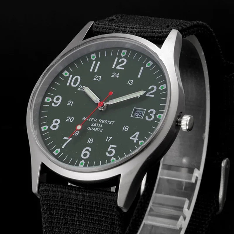 Quartz Field Watch Nylon Strap Military Style Date Luminous