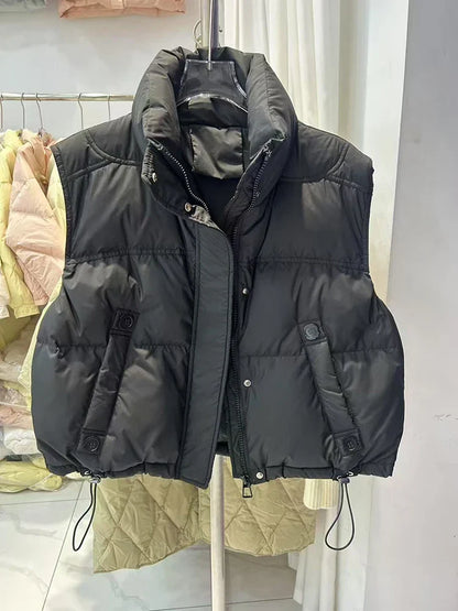 Warm Women’s Down Vest - Stand Collar, Duck Down, Winter