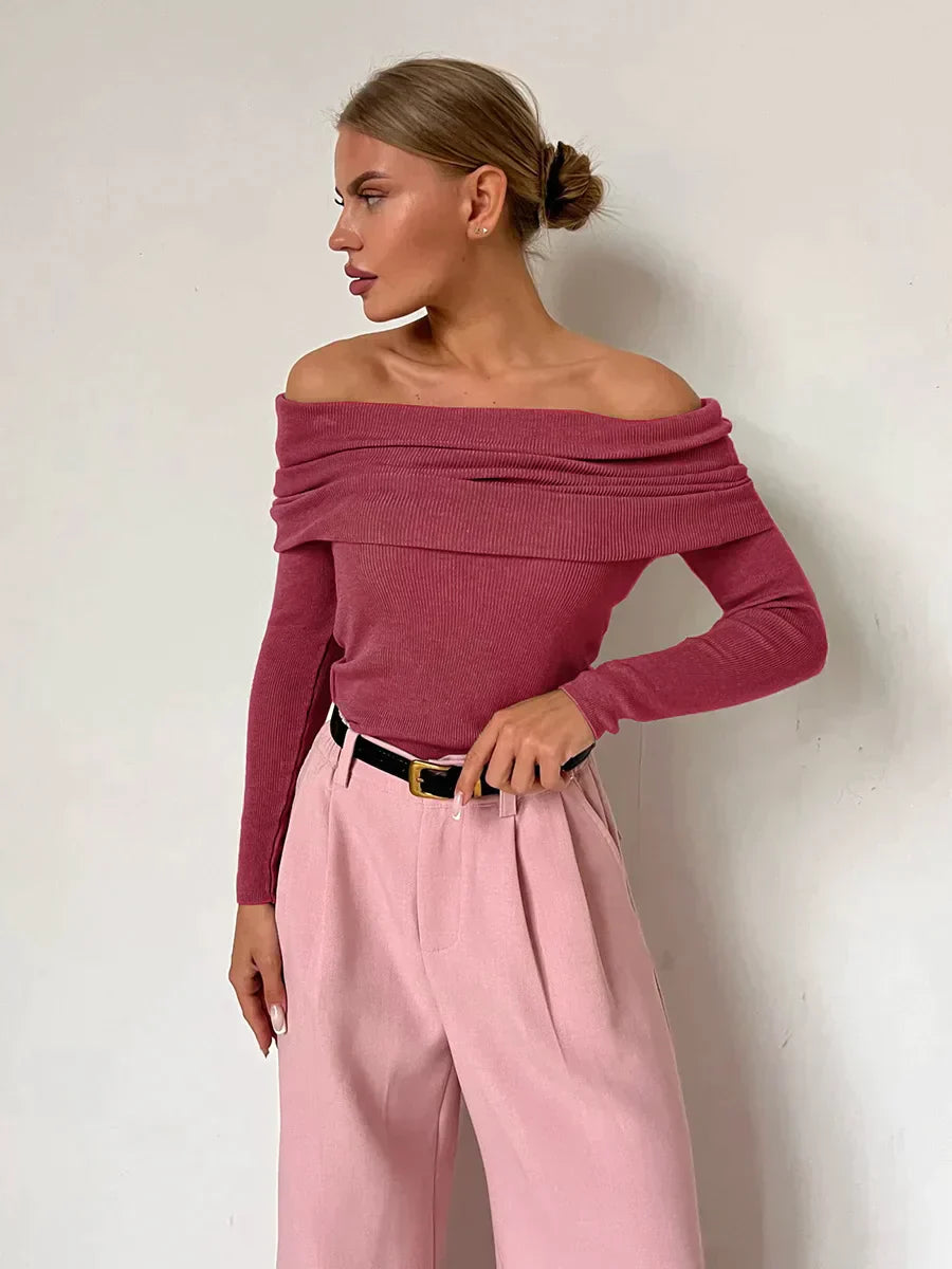 Maglione morbido da donna con spalle scoperte - Scollo a barca, a coste