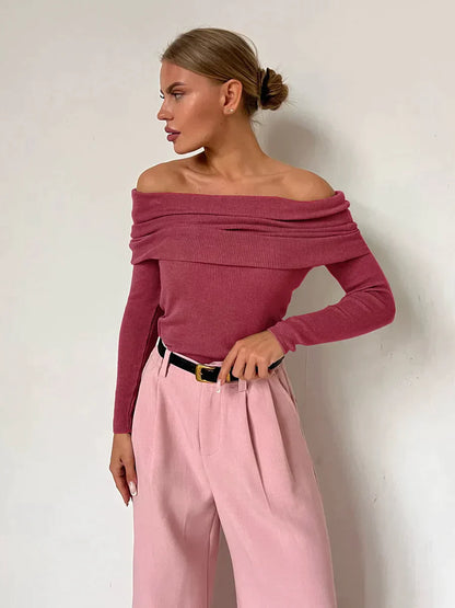 Maglione morbido da donna con spalle scoperte - Scollo a barca, a coste