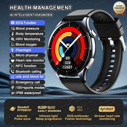 Smartwatch ECG and PPG Health Monitor With Uric Acid and Lipid Tracking NFC 1.56 Inch AMOLED Fall 2025