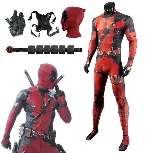 Adult & Kids Deadpool Costume with Mask and Complete Accessories - Marvel Superhero Outfit for Halloween and Cosplay Events