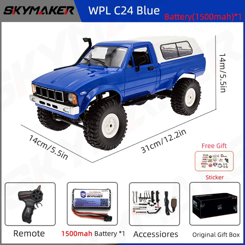 RC Car 1:16 Scale 4WD Rock Crawler Electric Off Road Buggy With LED Lights Gift For Kids 15-20 Min Run Time