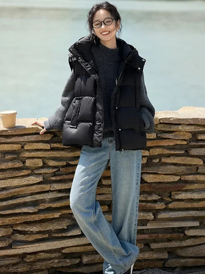 Insulating Women’s Hooded Puff Vest - Hip-Length, Down