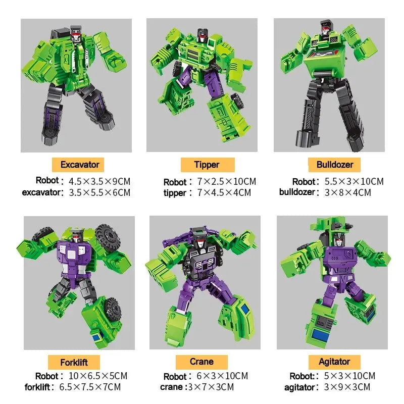 Mini 6-in-1 Transforming Devastator-actiefiguur - Groen robotspeelgoed voor kinderen, perfect cadeau voor kinderen 22 cm (8,6 inch)