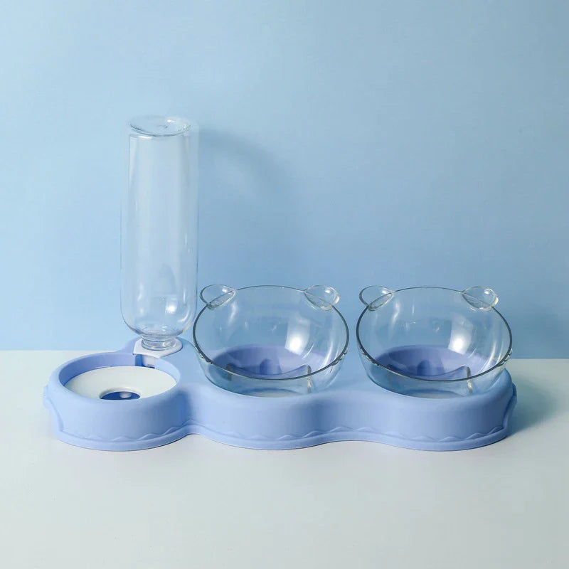 Raised Pet Feeding Station Tilted 3-Bowl Design With 500ML Water Bottle Fall 2025 Ergonomic Spine Protection