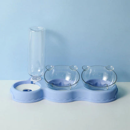 Raised Pet Feeding Station Tilted 3-Bowl Design With 500ML Water Bottle Fall 2025 Ergonomic Spine Protection