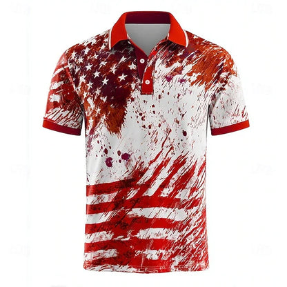 Lightweight men's polo shirt - graphic flag print, cotton, casual summer wear for outdoor events