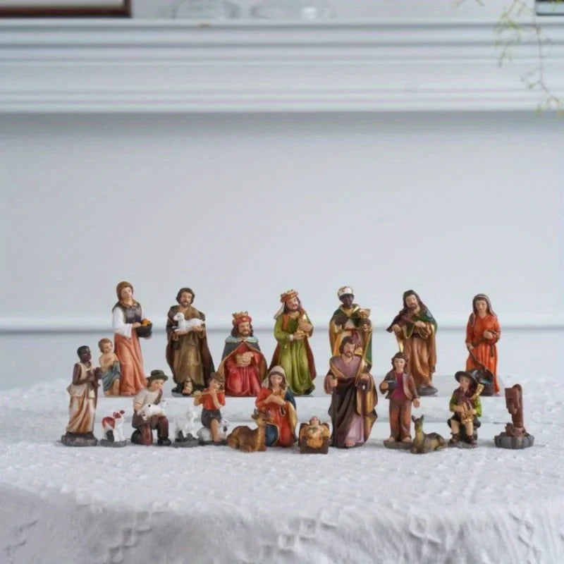 Nativity Set 20-Piece Resin Christmas Nativity Scene Figurines Catholic Manger Decor Gift Idea