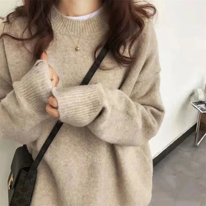 Cozy Oversized Women’s Pullover Sweater - Round Neck Knit
