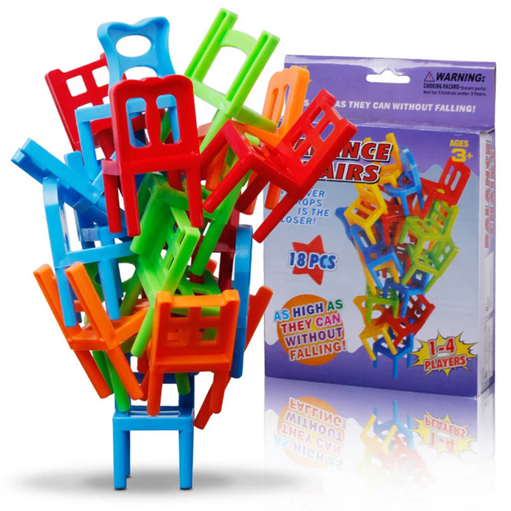 Educational Balance Chairs Game for Kids - Colorful 18-Piece Toy Set, Eco-Friendly ABS Plastic, Fun Learning Activity