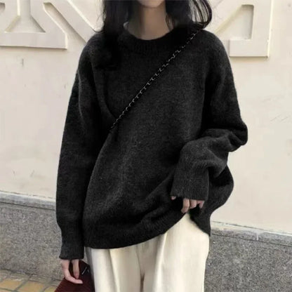 Cozy Oversized Women’s Pullover Sweater - Round Neck Knit