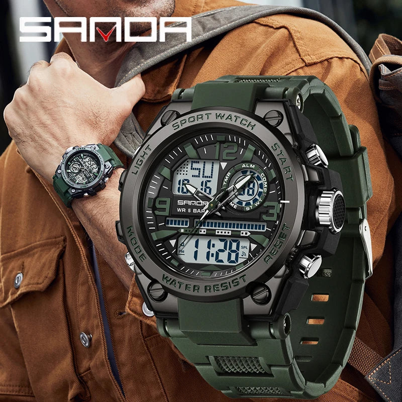 Digital Sports Watch Dual Display LED Military Style Rugged Watch Fall 2026 Water Resistant