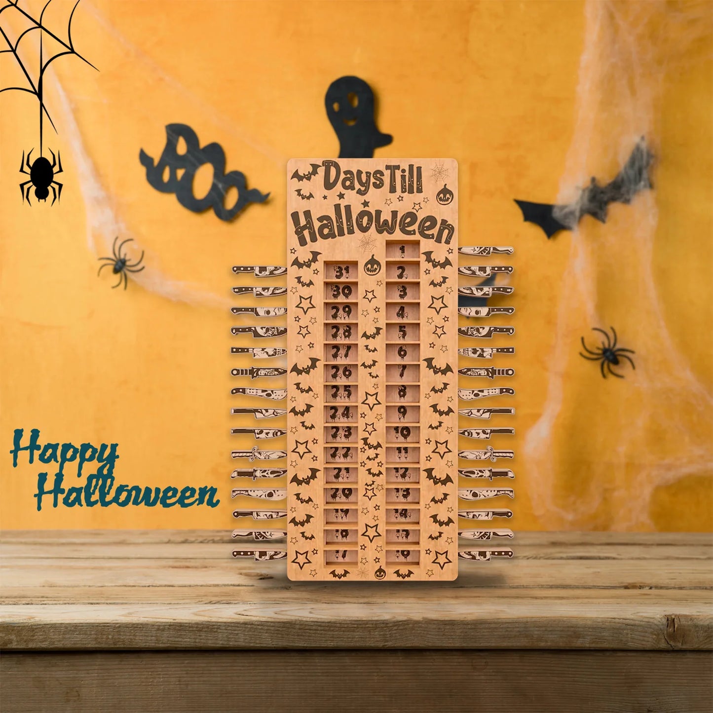 Calendario dell'Avvento di Halloween in Legno 31 Giorni Conto alla Rovescia Artigianale