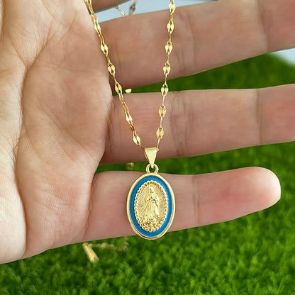 Timeless women's Virgin Mary pendant necklace - 18K gold-plated stainless steel link chain, for everyday wear