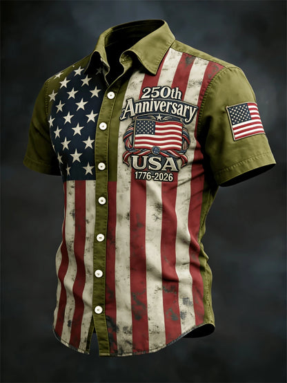 Soft Men's Hawaiian Shirt - Casual Short-Sleeve, 250th Anniversary USA Flag Design, Fourth Of July