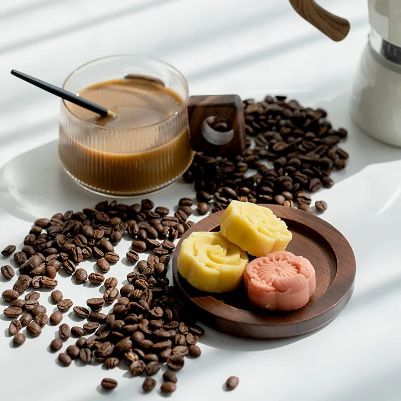 Koffiemokset 250ml Glas Met Houten Handvat, Dienblad En Lepel, Geribbelde Theekop Informeel Herfst 2025 Gezellig Cadeau
