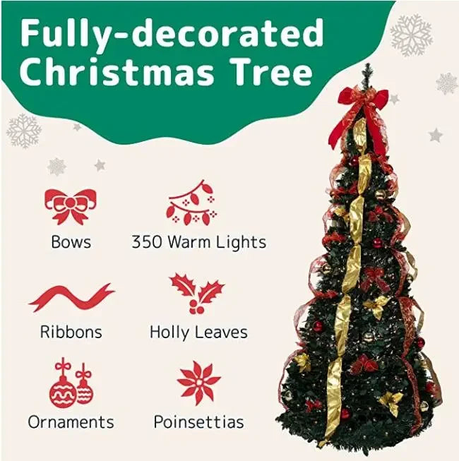 Pre-Lit 1.8M Collapsible Christmas Tree with Warm Lights