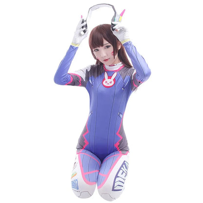 Overwatch DVa Meka Pilot Zentai Jumpsuit Cosplay Costume Set with Wig Headphones and Gun Props 2026