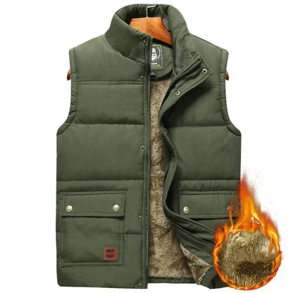 Warm Men's Padded Vest - Quilted Sleeveless, Fleece, Winter