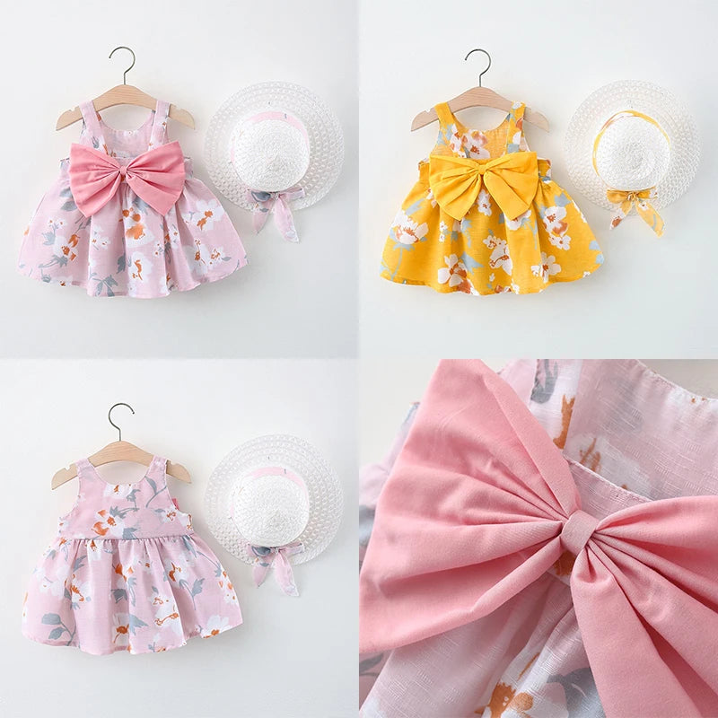 Weiches Baby-Mädchenkleid – floraler A-Linien-Schnitt, fließende Baumwoll-Polyester-Mischung, für Sommer-Strandparty