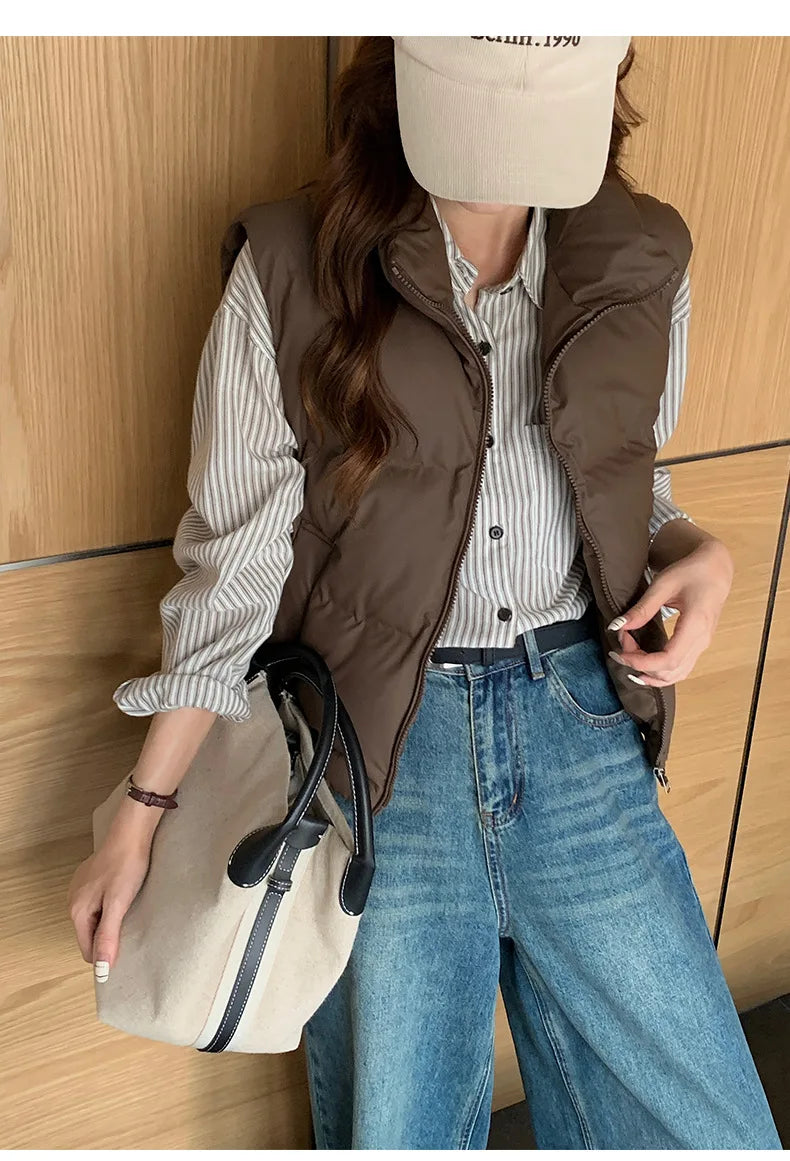 Lightweight Women's Down Vest - Cropped Boxy, Duck Fill