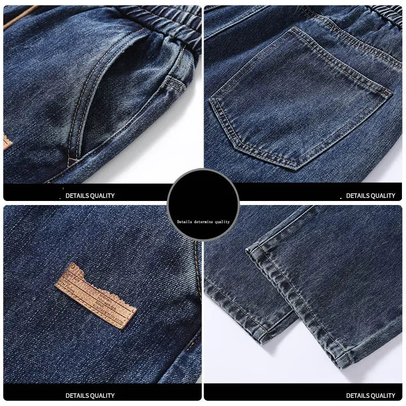 Jeans elásticos para hombre de pierna ancha - Cintura con cordón, denim