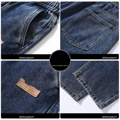 Jeans elásticos para hombre de pierna ancha - Cintura con cordón, denim