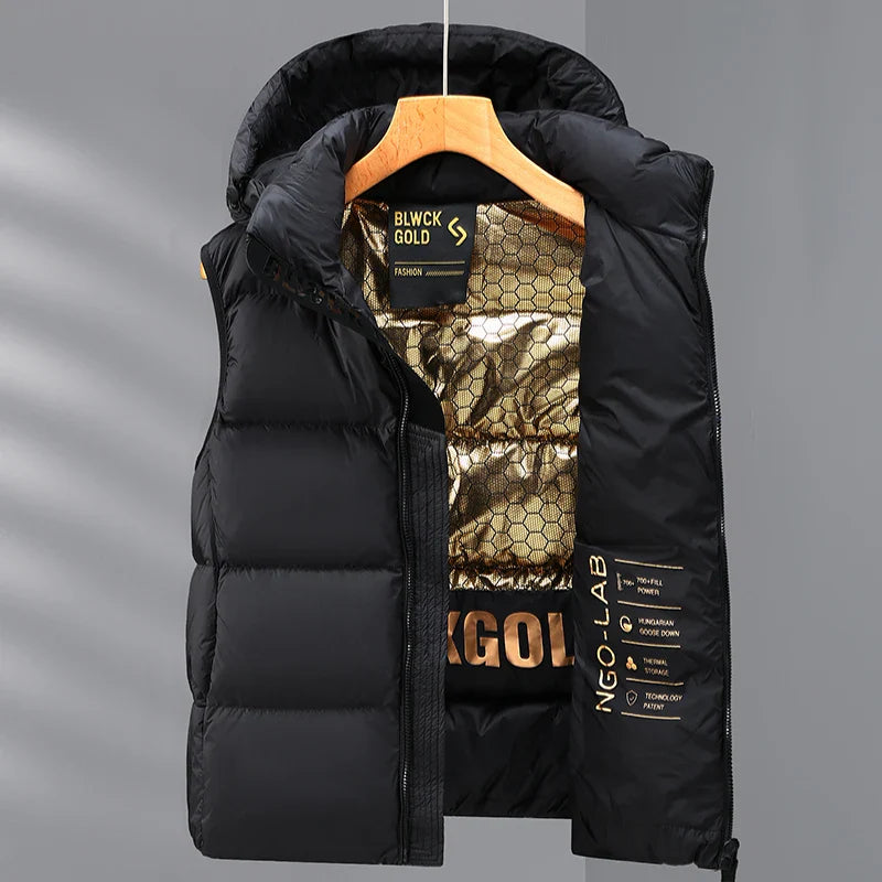 Warm Men's Down Vest - Boxy Quilted, Cotton Blend, Autumn