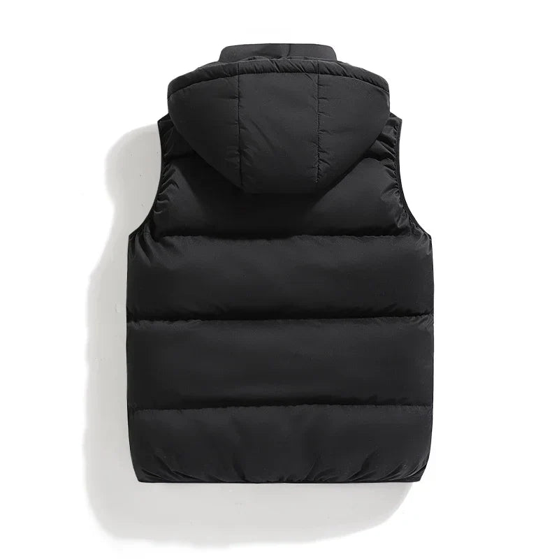 Insulating Men’s Puffer Vest - Hooded, Cotton, For Winter