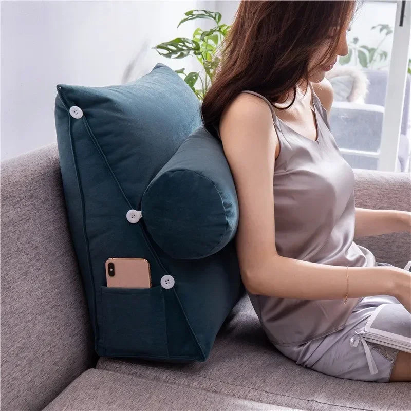 Ergonomic Triangular Backrest Pillow with Headrest for Bed and Chair Cozy Reading and Relaxation Cushion