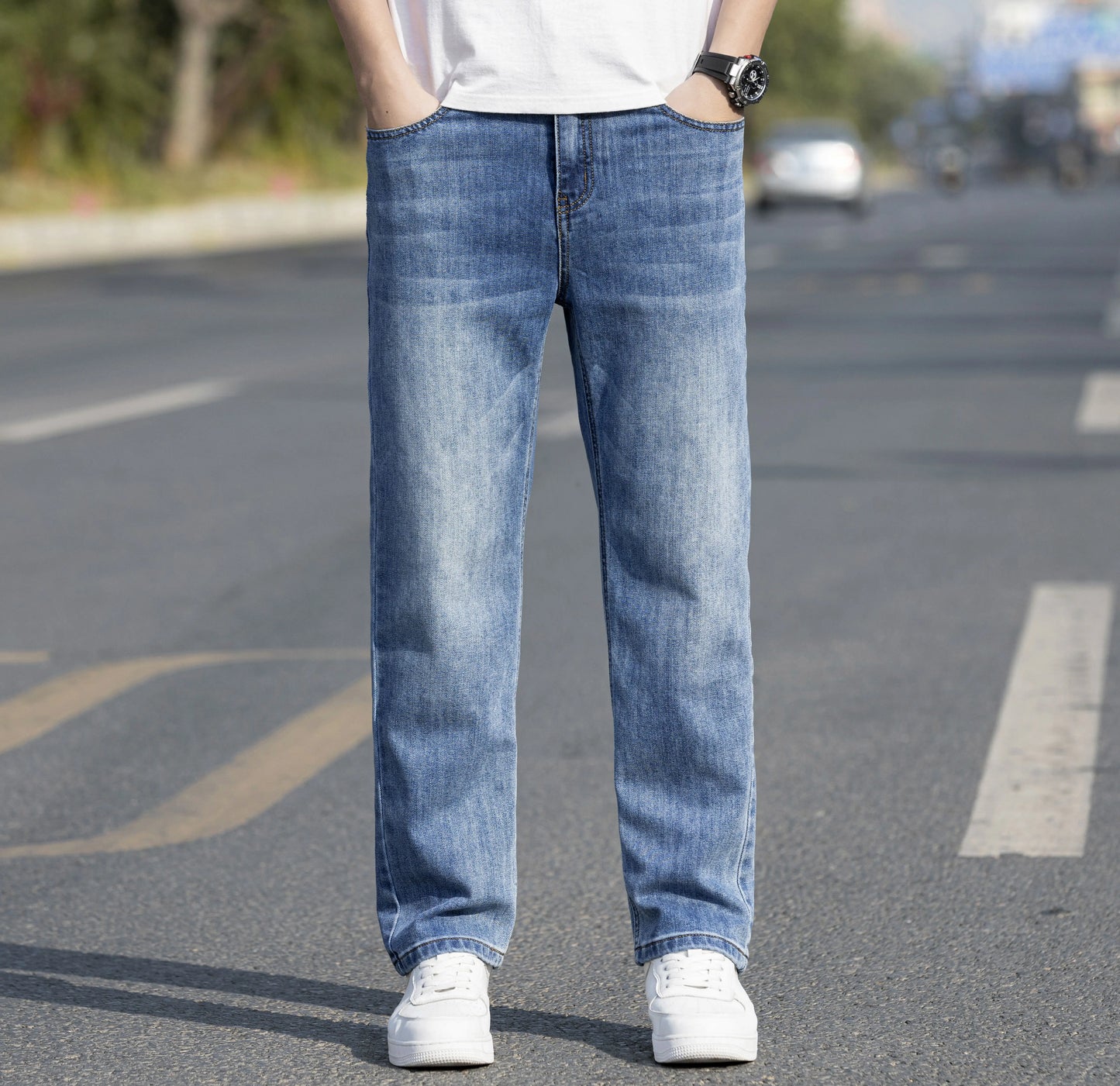 Breathable Men’s Straight Jeans - Relaxed Mid Rise Lyocell