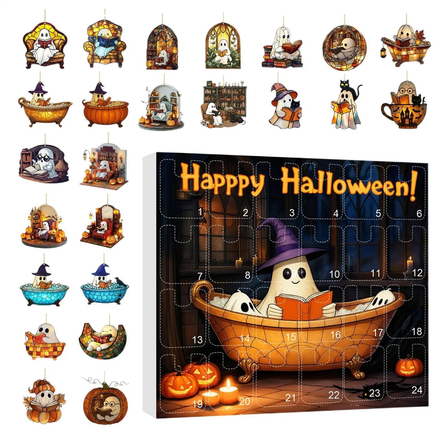 Calendario de Cuenta Regresiva de Halloween 24 Fantasmas de Acrílico Decoración