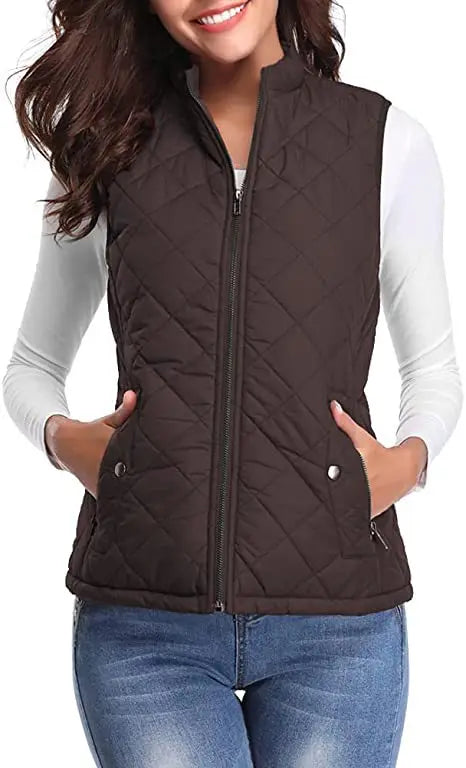 Lightweight Women Quilted Vest - Stand Collar Cotton Winter