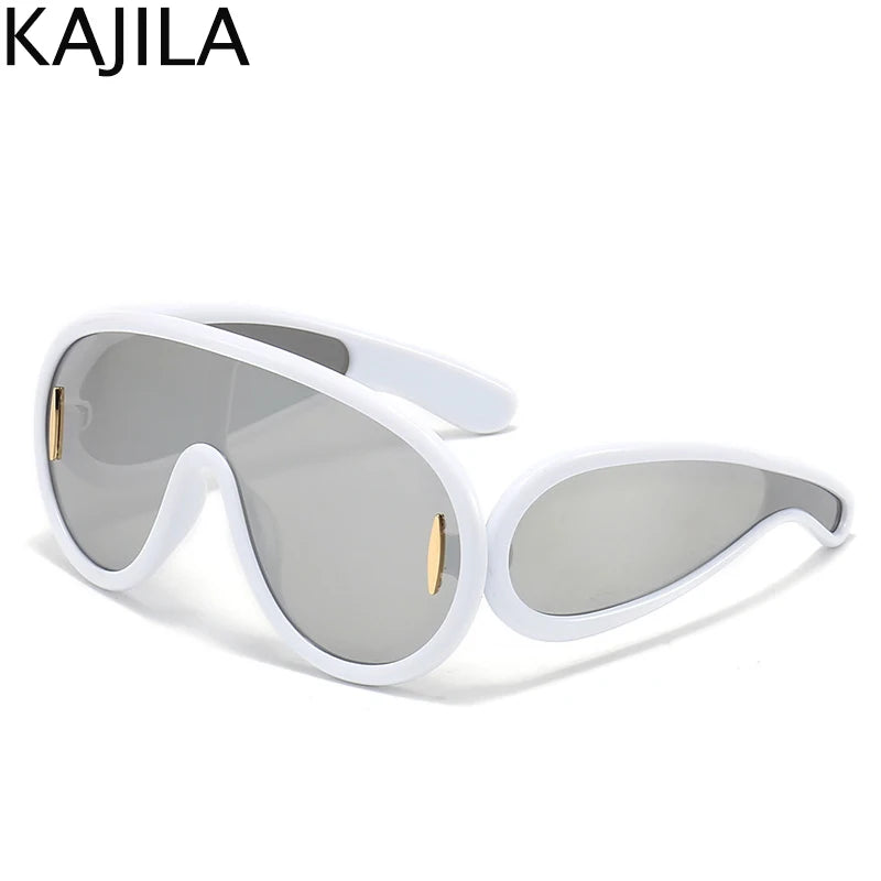 Sunglasses White Frame Oversized Wave Mask Goggles Y2K Punk Steampunk Eyewear TikTok Viral 2026