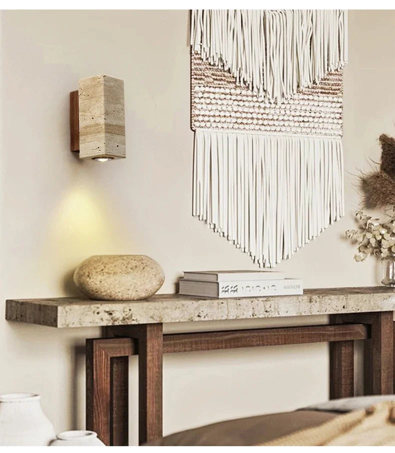 Japandi Yellow Marble LED Wall Sconce Wabi Sabi Bedside Light