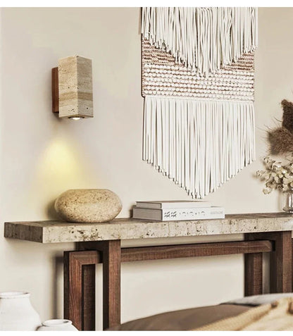 Japandi Yellow Marble LED Wall Sconce Wabi Sabi Bedside Light