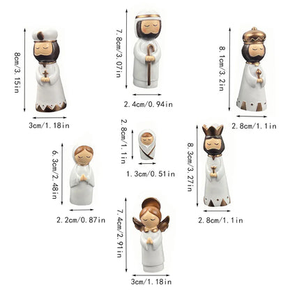 Nativity Set Resin 7 Piece White Gold Christmas Nativity Figurines For Tabletop Decor Holiday Gift Idea