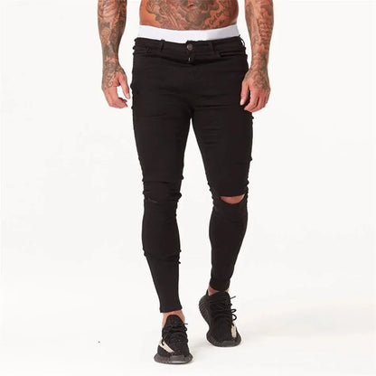 Shascullfites Spray On Jeans Män Hip Hop Distressed Ripped 3 Färger Super Skinny