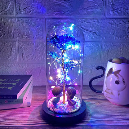 Rosa Galassia in Oro 24K con Luci LED – Scatola Regalo per la Festa della Mamma Fiore in Alluminio con Luci a Stringa e Scatola Fiore Artificiale Regalo
