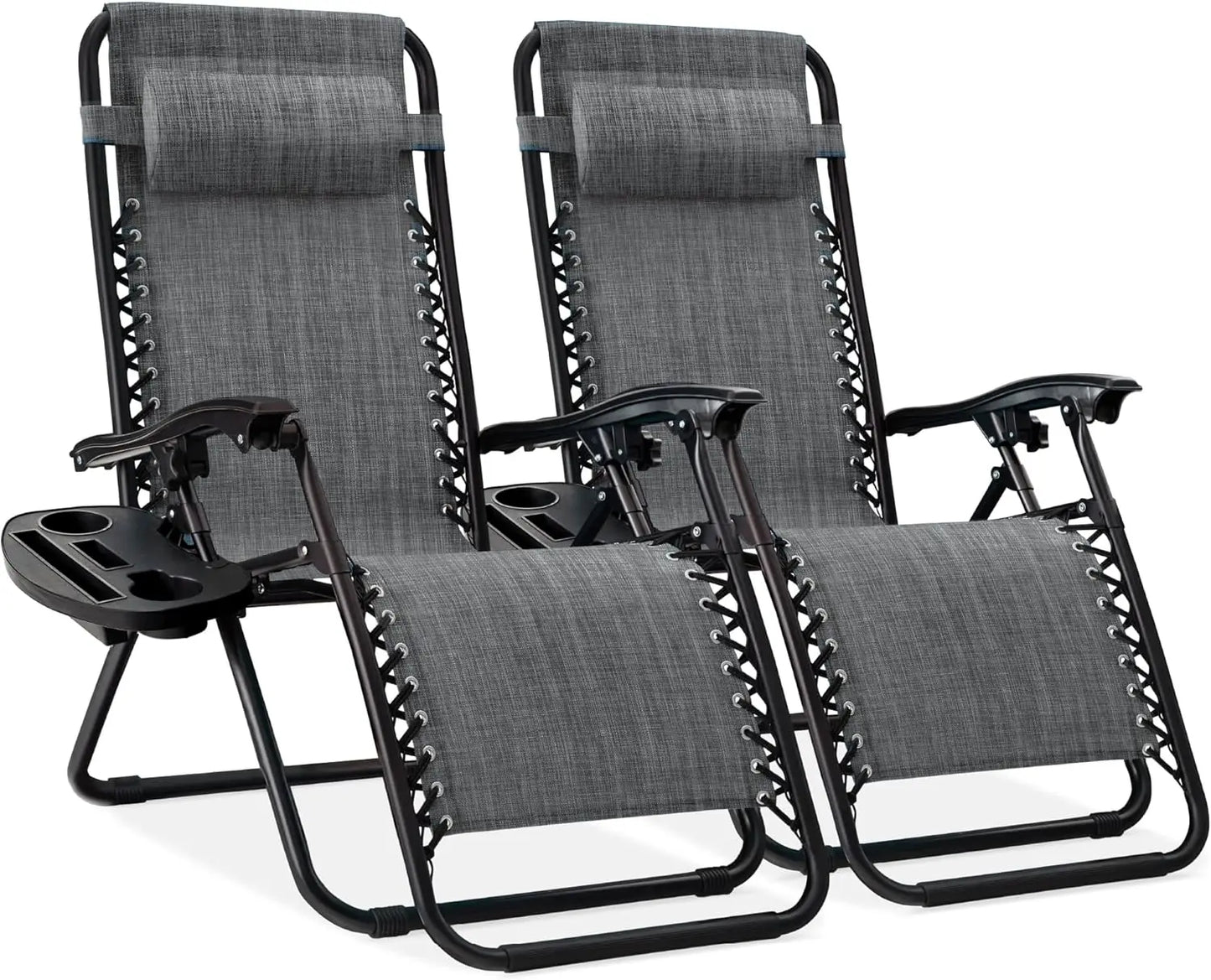 Adjustable Steel Mesh Zero Gravity Lounge Chairs with Cup Holders & Pillows - Portable Recliners for Outdoor Relaxation and Comfort