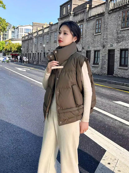 Warm Women’s Down Vest - Cropped Boxy, PU, Winter Layering