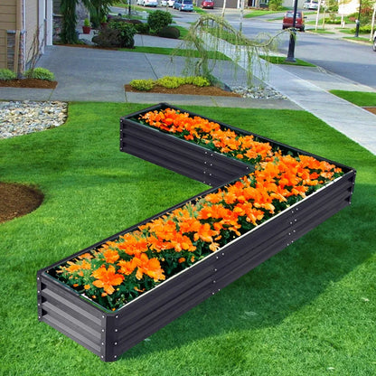 L-Shaped Metal Raised Garden Bed, Galvanized Steel Raised Planter Box for Outdoor Flower and Vegetable Gardening, Charcoal Black